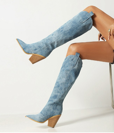 High Heel Denim Boots for Plus Size Women (One Pair)