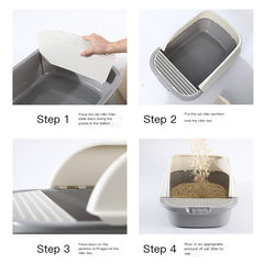 Large Cat Litter Box with Half Enclosure and Splash Guard
