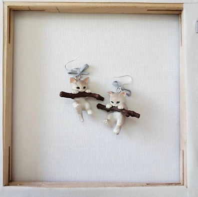 3D Cat Ear Earrings with 925 Silver Lucky Cat Design