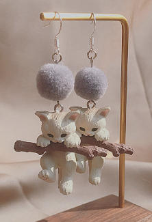 3D Cat Ear Earrings with 925 Silver Lucky Cat Design