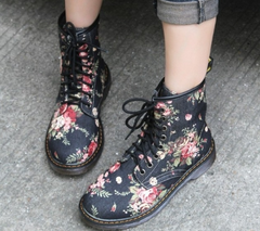 Floral Flat Martin Boots and Ankle Boots