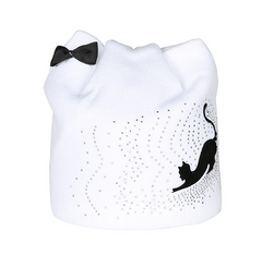 Knit Hat with Cat Ears and Bow - Little Black Cat