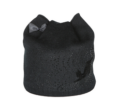 Knit Hat with Cat Ears and Bow - Little Black Cat