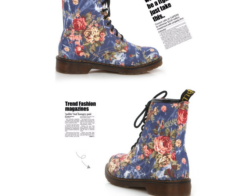 Floral Flat Martin Boots and Ankle Boots
