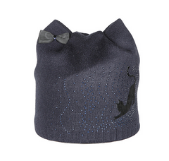 Knit Hat with Cat Ears and Bow - Little Black Cat